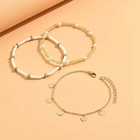 Coastal Medál 3-Piece Layered Anklet Készlet | Arany