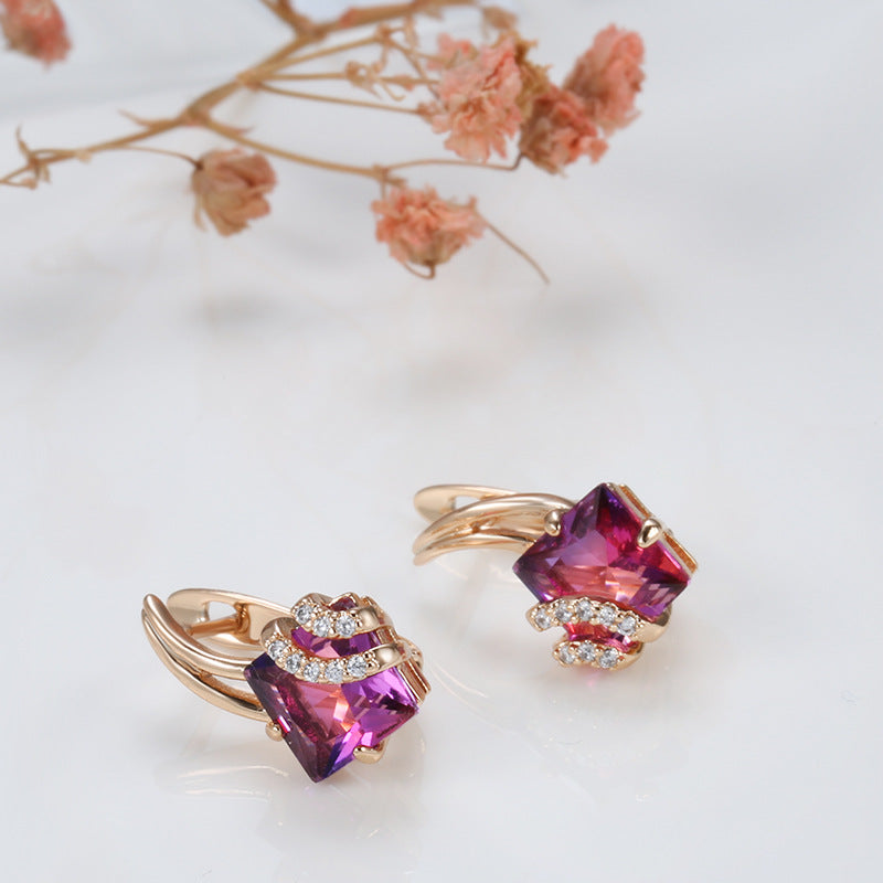 Crimson Square Kristály Fülbevaló | Rosegold