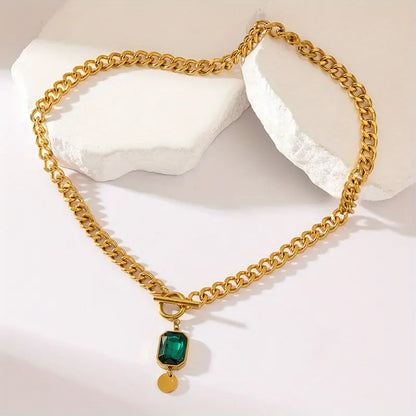 Chunky Chain Smaragd Pendant Nyaklánc | Arany