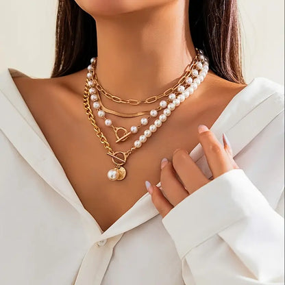 Modern Gyöngy Layered Nyaklánc Készlet