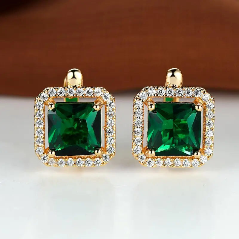 Golden Green Square Zirconia Fülbevaló | Arany