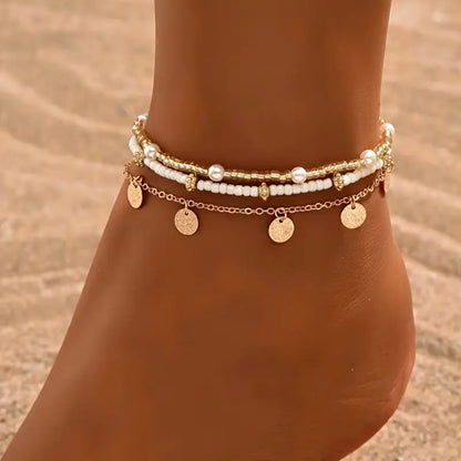 Coastal Medál 3-Piece Layered Anklet Készlet | Arany