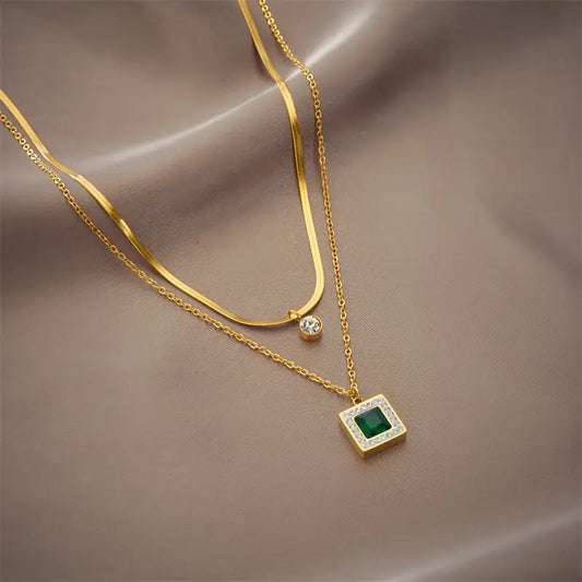 Arany Smaragd Layered Nyaklánc