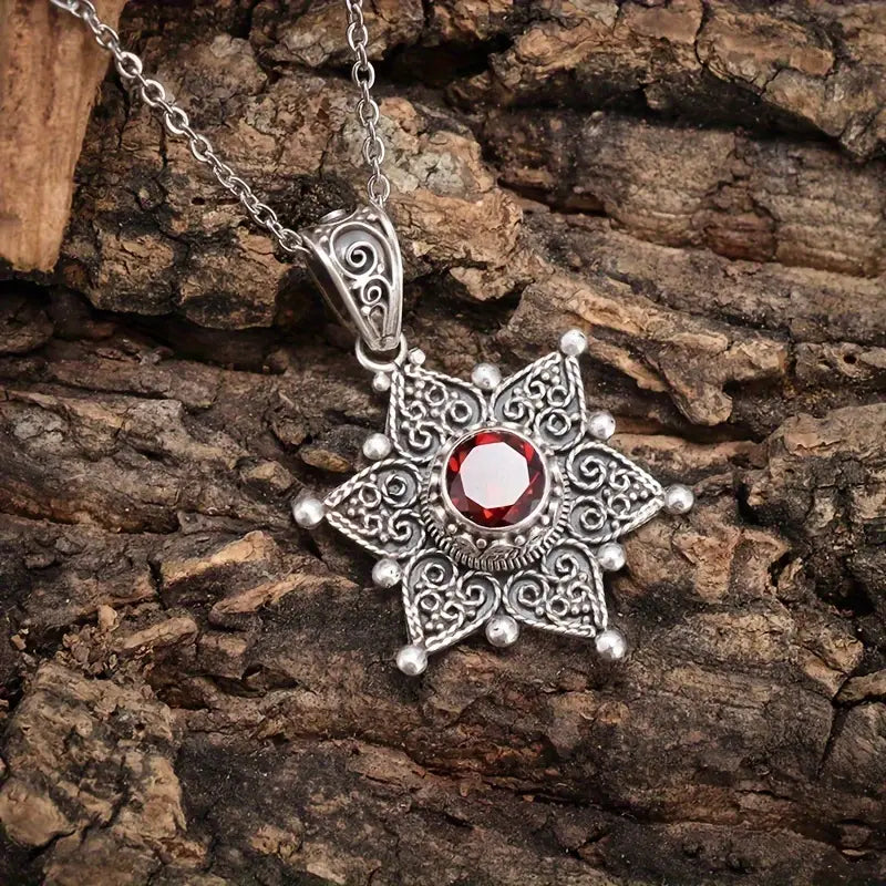 Ezüst Rubin Star Pendant Nyaklánc