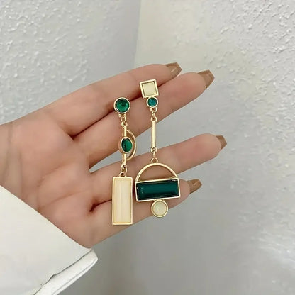 Arany Smaragd Geometric Csüngő Fülbevaló