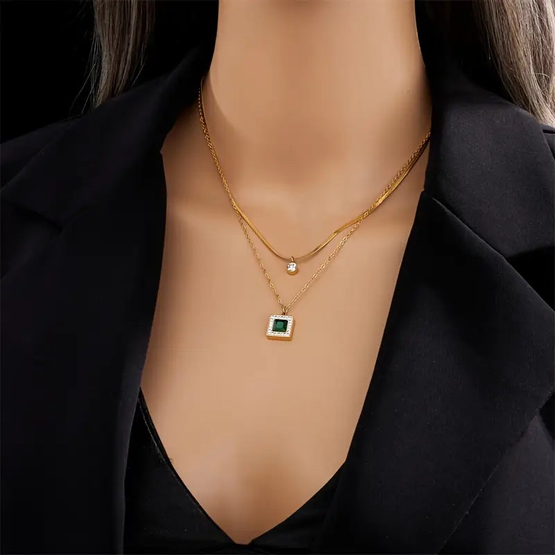Arany Smaragd Layered Nyaklánc