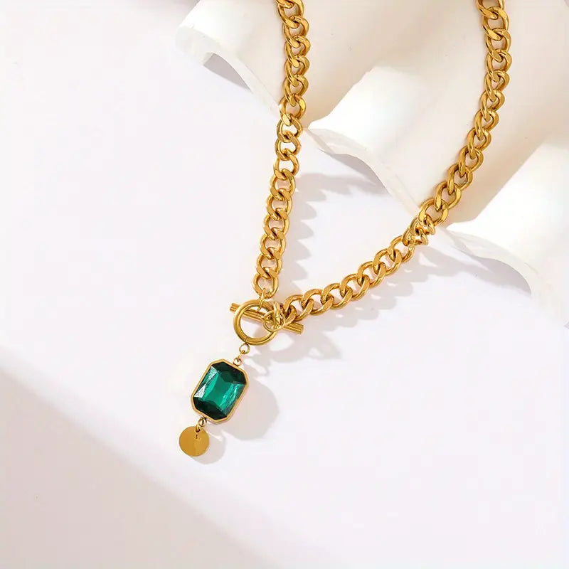 Chunky Chain Smaragd Pendant Nyaklánc | Arany