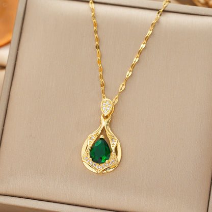 Arany Smaragd Teardrop Pendant Nyaklánc