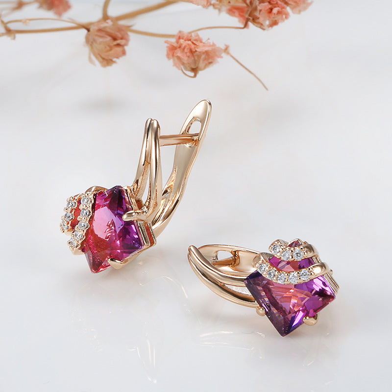 Crimson Square Kristály Fülbevaló | Rosegold