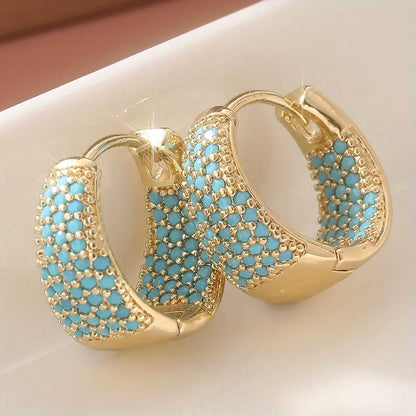 Golden-Tone Türkiz Beaded Karika Fülbevaló | Arany