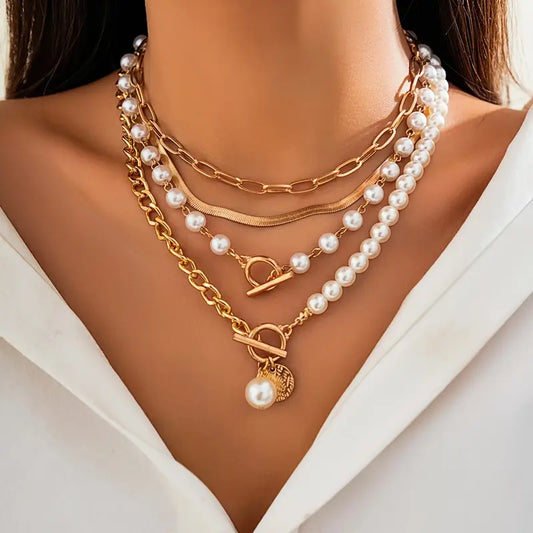 Vintage Gyöngy & Arany Snake Chain Nyaklánc Készlet | Arany