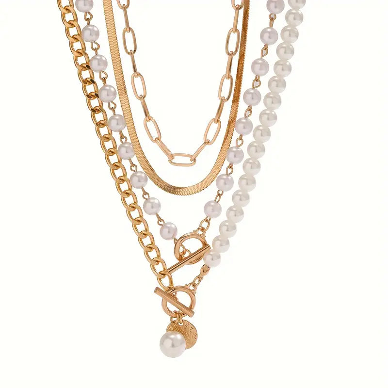 Vintage Gyöngy & Arany Snake Chain Nyaklánc Készlet | Arany