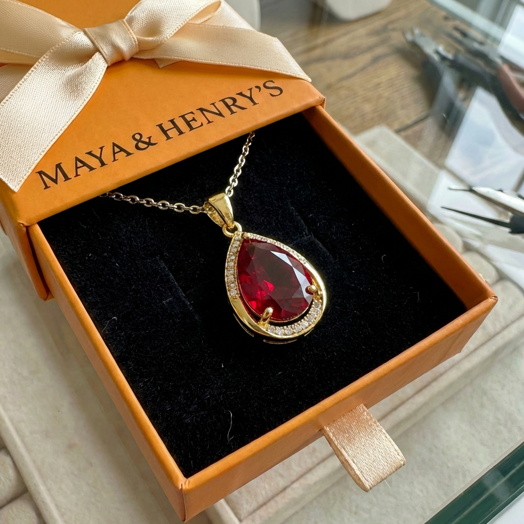 Rubin Teardrop Pendant Nyaklánc | Arany